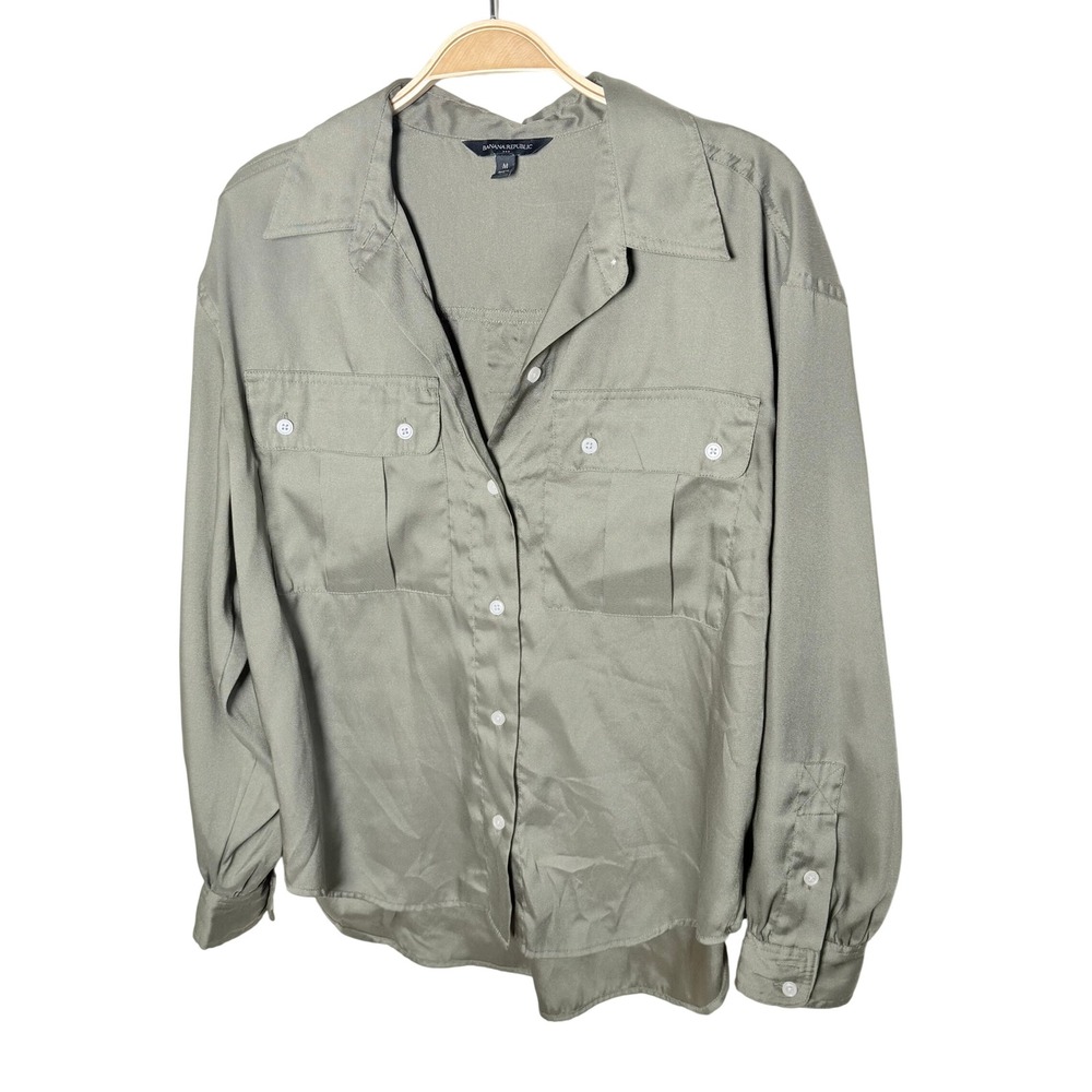Banana Republic Womens Sage Green Utility‎ Button Down Shirt Satin Finish Size M